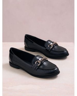 Lipsy Standard Fit Patent Chain Detail Faux Croc Workwear Loafers - Black