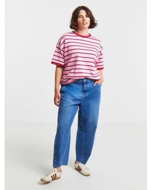 Simply Be Scallop Trim Boxy T-Shirt - Blue