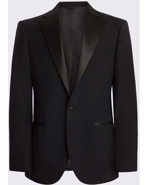 Moss Tailored Fit Wool Blend Notch Lapel Tuxedo Jacket - Black