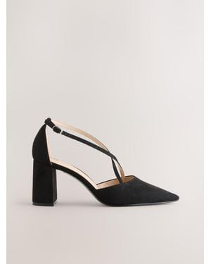 Next Standard/Wide Fit Forever Comfort Cross Strap Block Heel Shoes - Natural