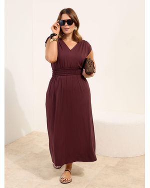 Friends Like These Curve V-Neck Shirred Waist Jersey Maxi Dress - Purple