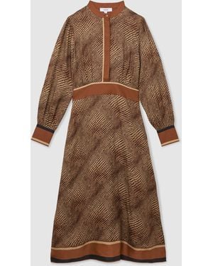 Reiss Leia Animal-Print Midi Shirt Dress - Brown