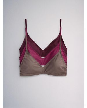 The Set Triangle 3 Pack Cropped Bikini Tops Plum - Purple