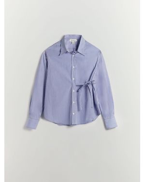 BHOEM Stripes Shirt With Tie Detail - Blue