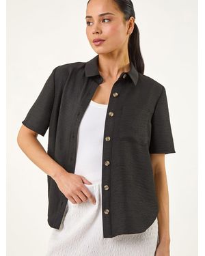 Roman Petite Button Up Pocket Shirt - Black