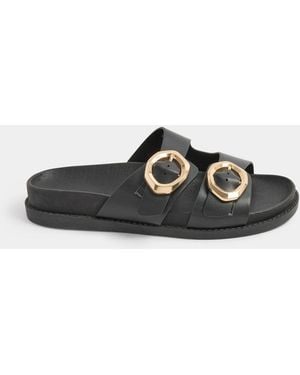 Yours Curve Extra-Wide Fit Brushed Buckle Mules - White