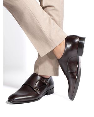 Jones Bootmaker Standard Fit Naveen Smart Leather Monk Strap Shoes - Natural