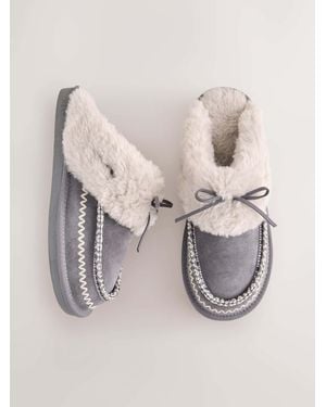 Next Stitch Suede Faux Fur Lined Mule Slippers - Natural