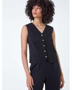 Roman Linen Blend Button Through Waistcoat - Blue