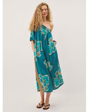 Monsoon Yasmin One-shoulder Floral Jumpsuit Teal - Blue