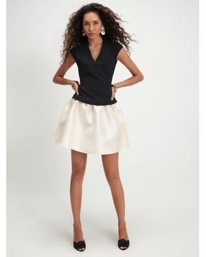 River Island Short Sleeve Hybrid Satin Skirt Mini Dress - White