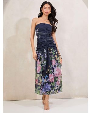 Lipsy Ruched Front Bandeau Midi Dress With Removable Straps - Blue