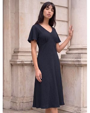 Roman Petite V-Neck Fit & Flare Dress - Blue