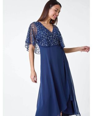 Roman Sequin Embellished Maxi Wrap Dress - Blue