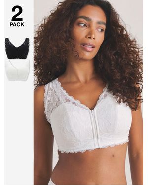 Simply Be Simply Be Pretty Secrets Zip Front Fastening Comfort Bras 2 Pack - White
