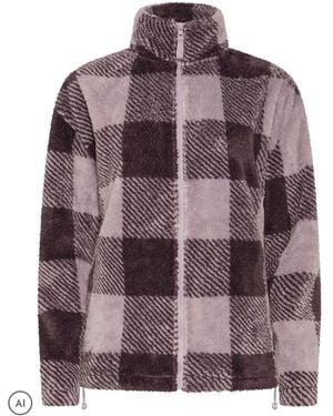 Long Tall Sally Check Print Zip Up Fleece Jacket - Purple