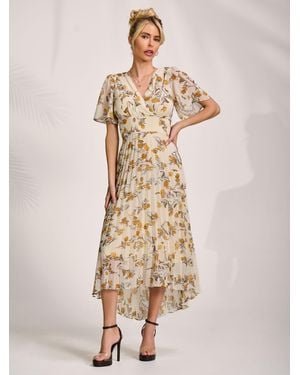Jolie Moi Printed Chiffon Pleated Maxi Dress - Natural