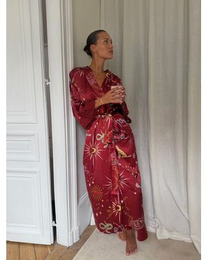 Never Fully Dressed Burgundy Christmas Satin Lace Christmas Robe - Red
