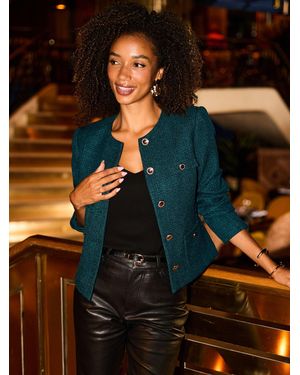 Sosandar Boucle Collarless Jacket - Green