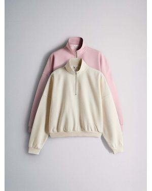 The Set 2 Pack Half Zip Funnel Neck Sweatshirts Cream - Natural