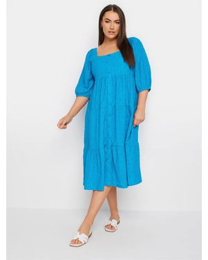 Yours Curve Anglaise Maxikleid Mit Geknöpfter Vorderseite46 - Blau
