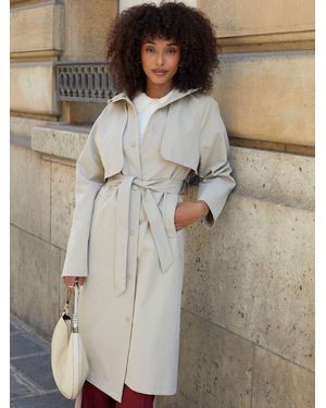 Threadbare Longline Hooded Trench Coat - Natural