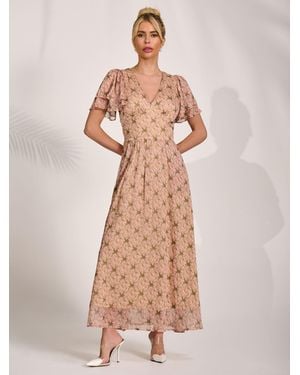 Jolie Moi Angel Sleeved Chiffon Maxi Dress - Natural