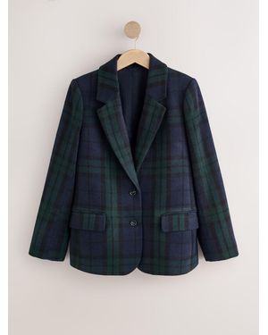 Next N. Premium Check Single Breasted Blazer With Wool - Blue