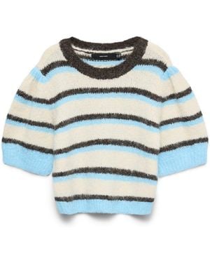 Vero Moda Vero Moda Round Neck Puff Sleeve Knitted Sweater - Blue