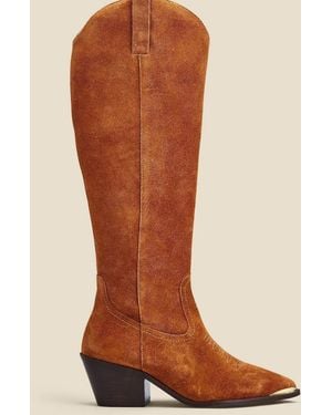Sosandar Suede Tab Detail Knee High Western Boots With Metal Trim - Brown