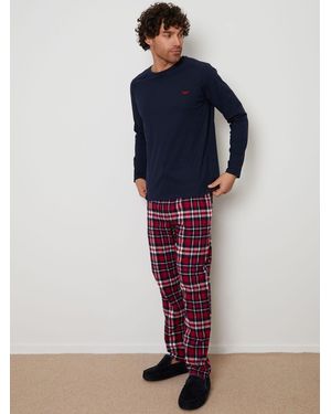 Threadbare Langärmeliges Pyjama-Set Aus Baumwollmischung - Blau