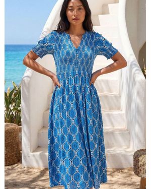 Roman Petite Print Button Front Midi Dress - Blue