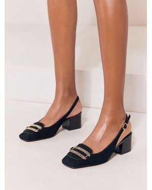 Lipsy Standard Fit Broach Trim Detail Square Toe Slingback Mid Block Heel Court Shoes - Black