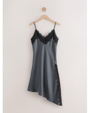 Next Lace Trim Strappy Asymmetrical Cami Mini Dress - Gray