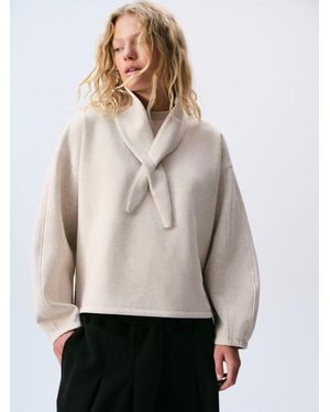Self Oatmeal Sweatshirt With Removable Scarf - Natural