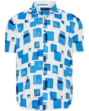 BadRhino Big & Tall Peached Short Sleeve Cuban Collar 100% Cotton Shirt - Blue
