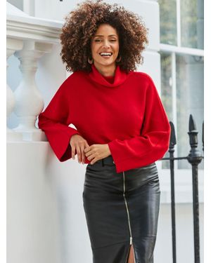 Sosandar Wide Sleeve Rib Knit Sweater - Red