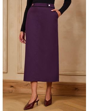 Love & Roses Plum Tailored Contrast Tipping Pencil Skirt - Purple
