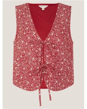 Monsoon Floral Print Waistcoat - Red
