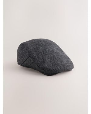Next Charcoal Check Flat Cap - Black