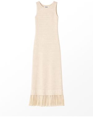 Ro & Zo Petite Knit Fringe Hem Dress - White