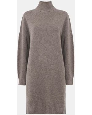 Whistles Funnel Neck Wool-Knit Mini Dress - Gray