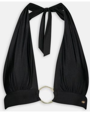 Tala Halter Plunge Ring Bikini Top - Black