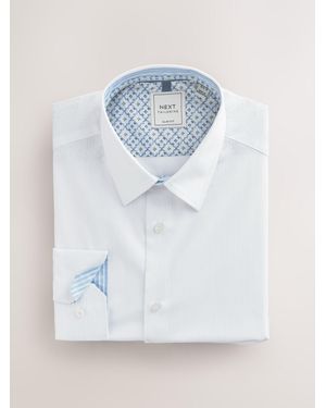 Next Slim Fit Stripe Easy Care Textured Trimmed Shirt - Blue