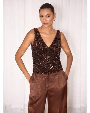 Lipsy Chocolate Sequin V-Neck Vest - Brown