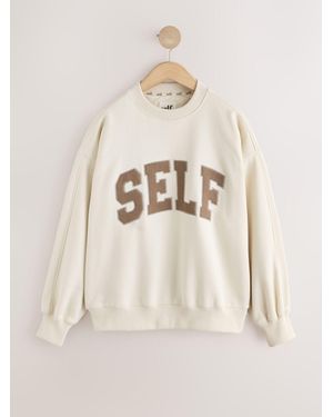 Self Slogan Crew Neck Sweatshirt - Natural