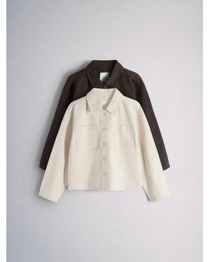 The Set 2 Pack Cropped Denim Shacket Chocolate/Cream - Brown