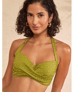 Love & Roses Lime Crochet Twisted Moulded Cup Bikini Top - Green