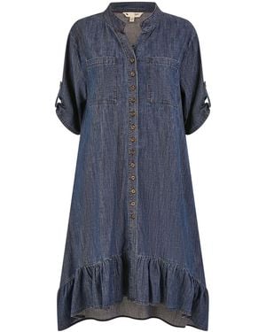 Yumi' Relaxed Fit Chambray Denim Dip Hem Shirt Dress - Blue