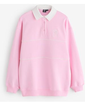 Gym King Heritage Loopback Long Sleeve Polo Shirt - Pink